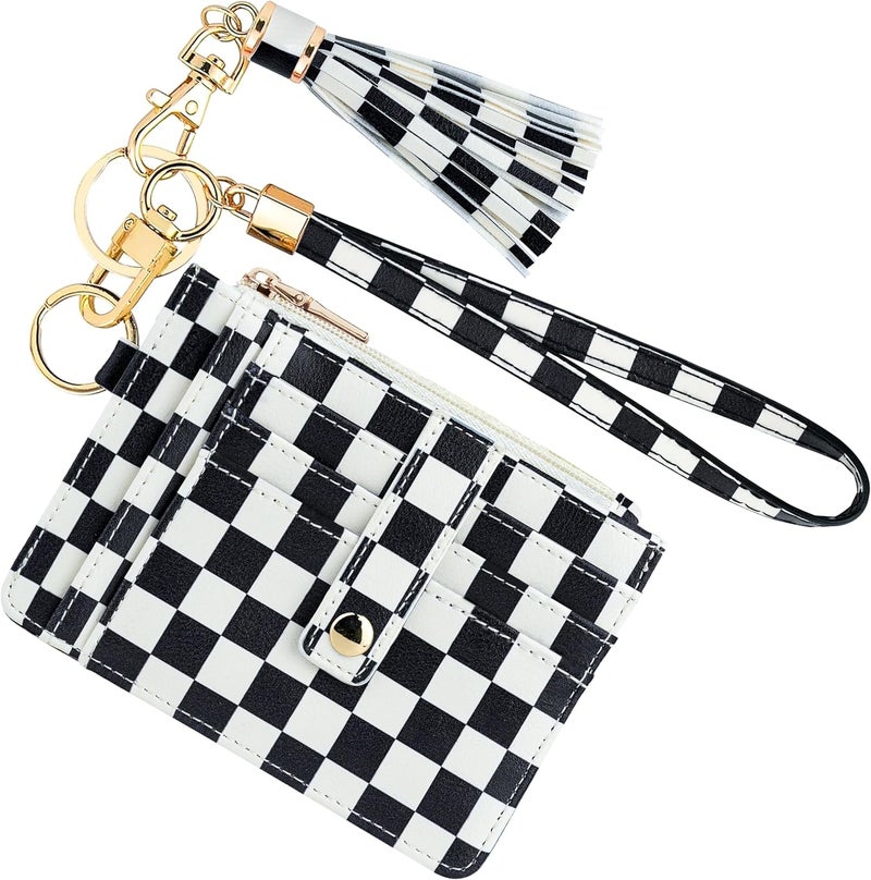 KNGITRYI Small Wristlet Wallets for Women RFID Credit Card Holder Wallet Keychain Wristlet Wallet Credit Card Wallets for Women (checkered) - Image 1